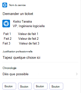 Exemple montrant une carte de ticket de demande de Carte adaptative sur un mobile.