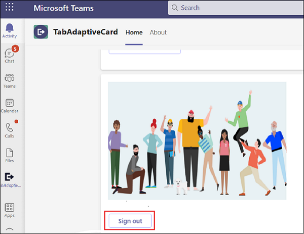 Capture d’écran de TabAdaptiveCard avec l’option Se déconnecter mise en évidence en rouge.