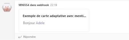 Capture d’écran montrant un utilisateur mention dans le webhook entrant.