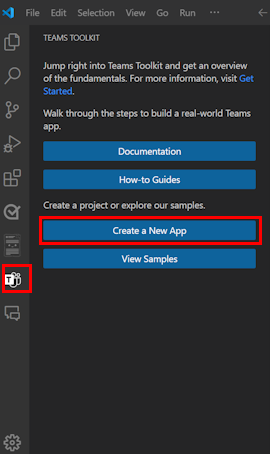 Capture d’écran montrant comment créer une application dans Visual Studio Code.