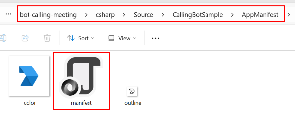 Capture d’écran montrant l’emplacement du fichier manifeste de l’application dans l’Explorateur de fichiers.