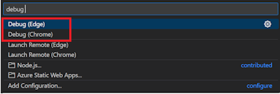 Capture d’écran montrant les options de débogage parmi lesquelles choisir.