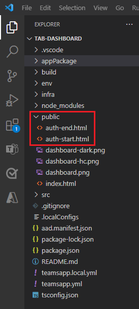 Capture d’écran montrant la structure de dossiers pour les fichiers auth-start et auth-end.