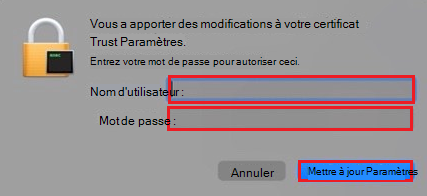 Capture d’écran montrant la boîte de dialogue de connexion mac.