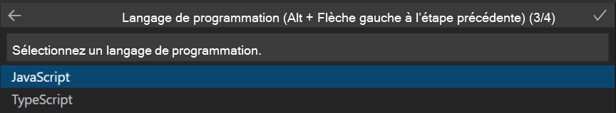 Capture d’écran montrant comment sélectionner le langage de programmation.