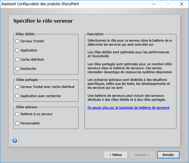 Affiche la boîte de dialogue PSConfig avec des rôles partagés dans SharePoint Server 2019