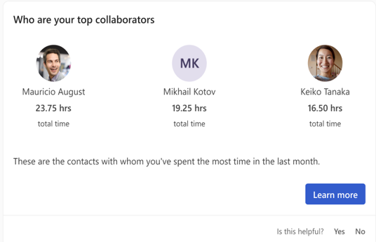 Capture d’écran du complément Explorer vos habitudes dans Viva Insights.