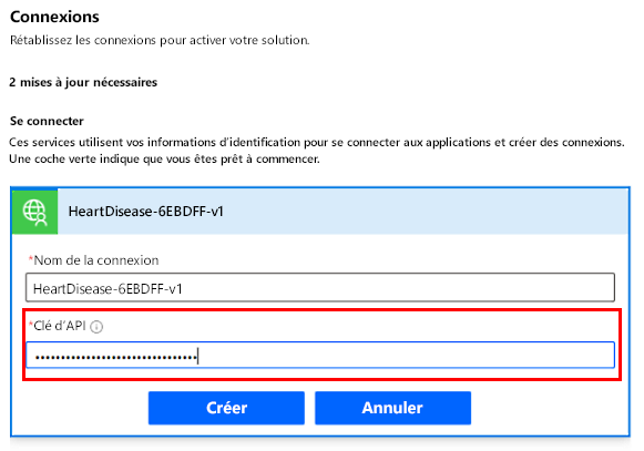 Capture d’écran de la connexion à un point de terminaison externe.