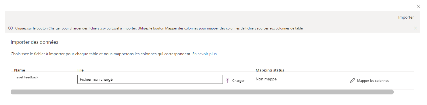 Capture d’écran de l’écran Importer des données.