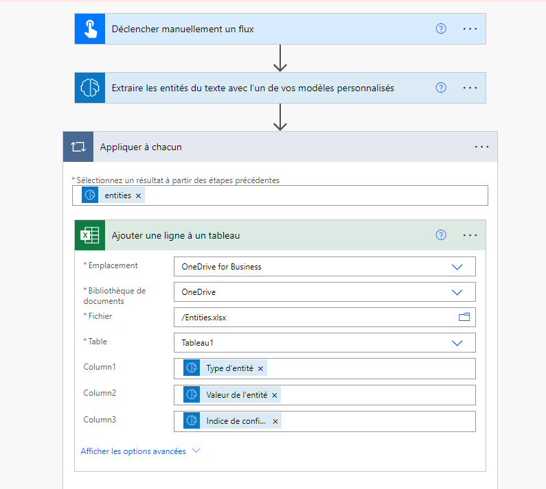 Exemple de flux d’extraction d’entité.