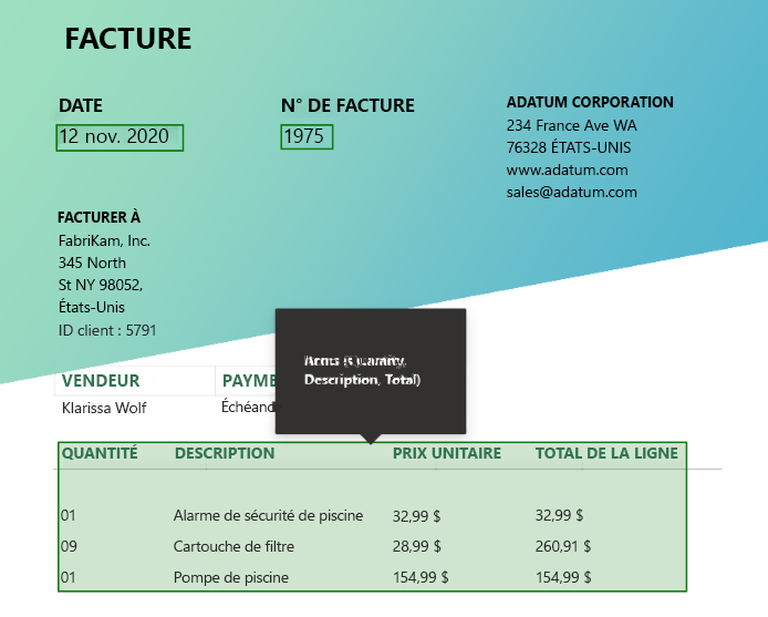 Tableau extrait par traitement de document.