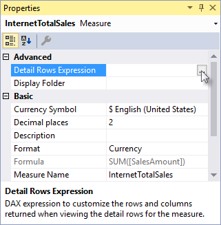 Capture d’écran du Fenêtre Propriétés avec l’expression De lignes de détails mise en évidence.