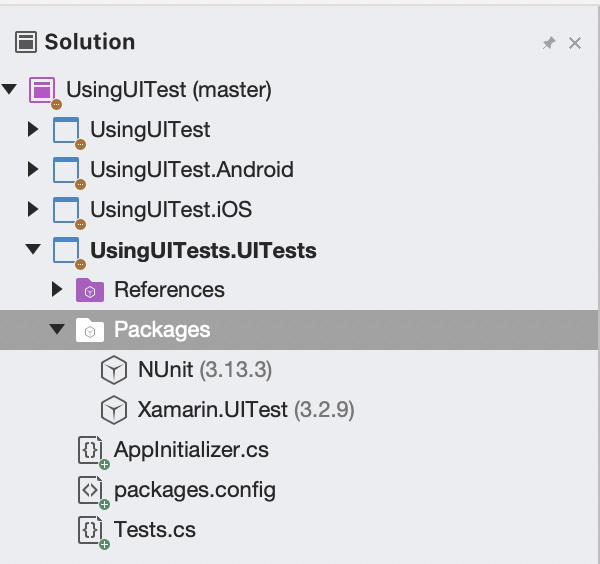 Paquets NuGet UITest Xamarin