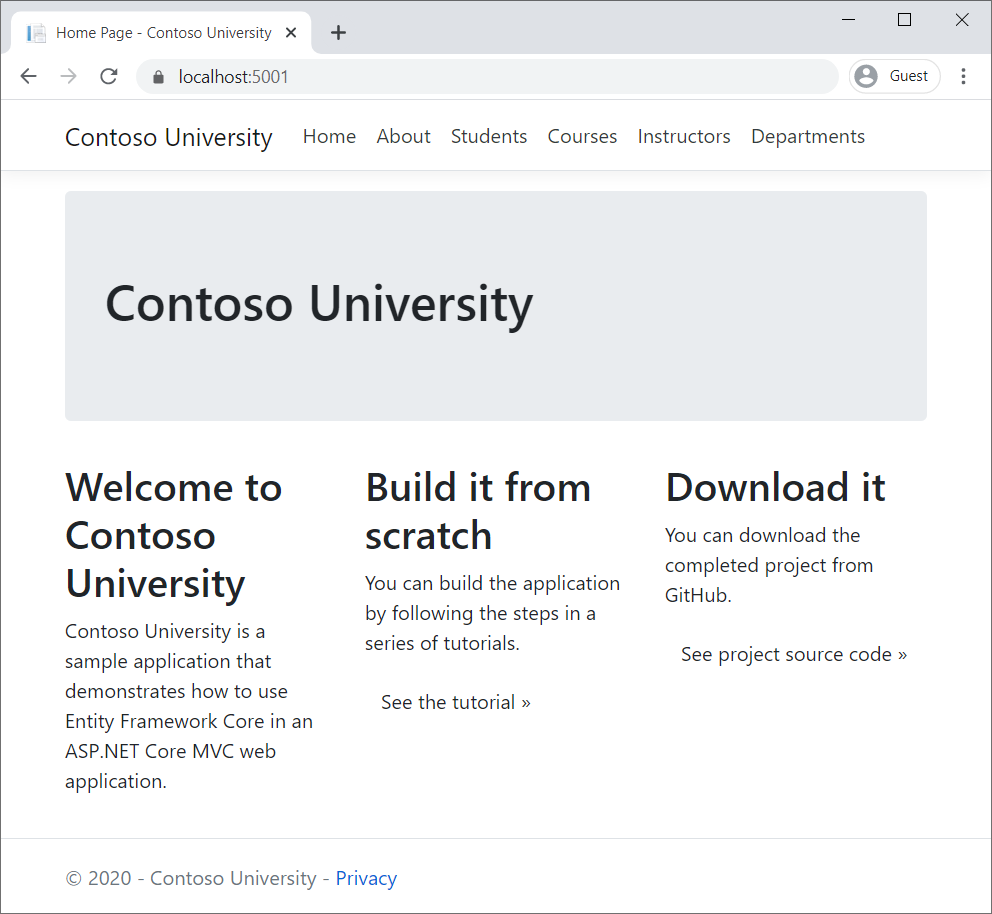 Page home de Contoso University