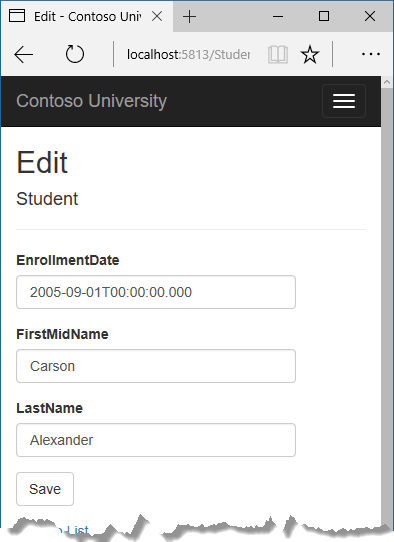 Page de modification des étudiants