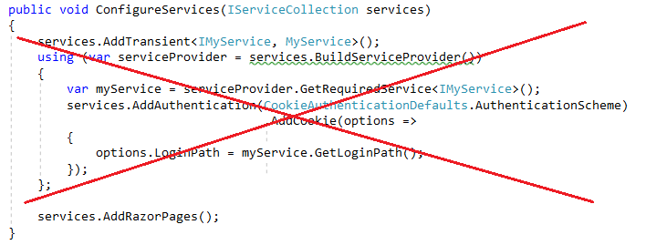 Code incorrect appelant BuildServiceProvider