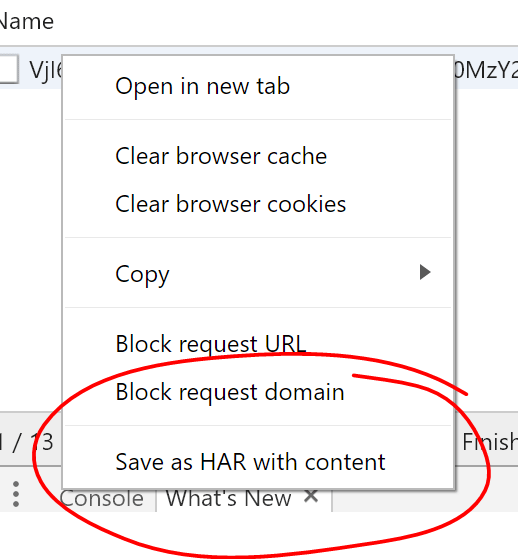 « Enregistrer au format HAR avec le contenu » dans l’onglet Réseau des outils de développement Google Chrome
