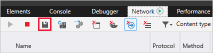 L’icône Enregistrer dans l’onglet Réseau des outils de développement Microsoft Edge