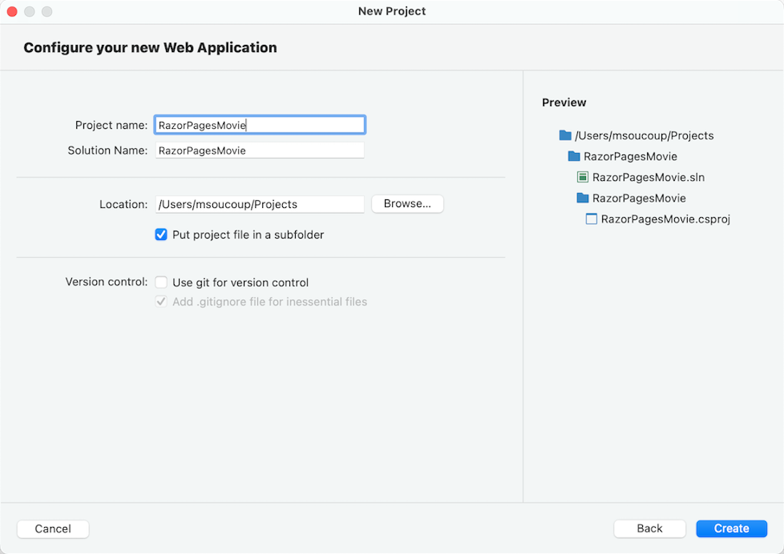 macOS : nommer le projet