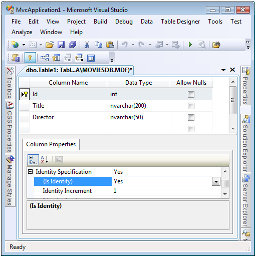 Capture d’écran de la fenêtre Microsoft Visual Studio, qui montre la fonctionnalité Designer table.