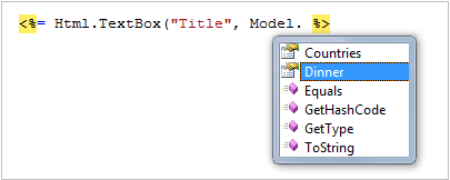 Capture d’écran de la fenêtre de l’éditeur de code avec une liste déroulante et l’élément de liste Dîner mis en surbrillance avec un rectangle bleu.