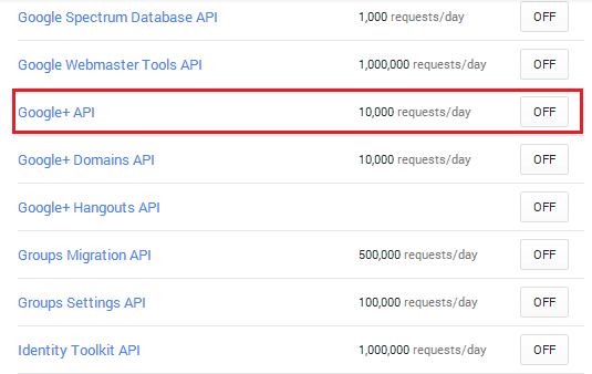 Capture d’écran montrant la liste des résultats de la recherche. Le résultat de recherche Google plus A P I est mis en surbrillance.