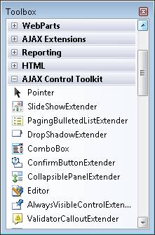 AJAX Control Toolkit apparaît dans la boîte à outils