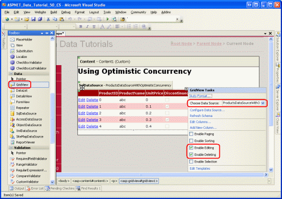 Lier gridView à SqlDataSource et activer la modification et la suppression