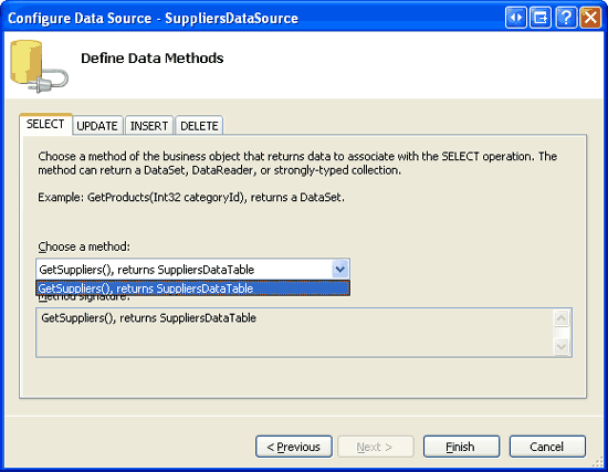 Utiliser la méthode GetSuppliers() pour récupérer les données de fournisseur mises en cache