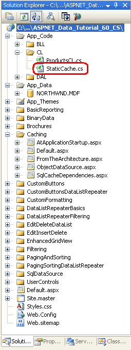 Créer la classe StaticCache.cs dans le dossier CL