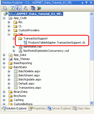 Ajoutez un dossier nommé TransactionSupport et un fichier de classe nommé ProductsTableAdapter.TransactionSupport.vb