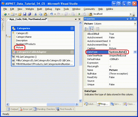 Créer une image nommée DataColumn dont DataType est System.Byte[]