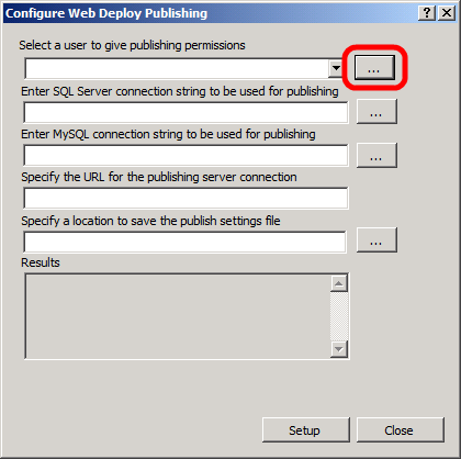 Dans la boîte de dialogue Configurer la publication web de déploiement, à droite de la liste Sélectionner un utilisateur pour accorder des autorisations de publication, cliquez sur le bouton de sélection.