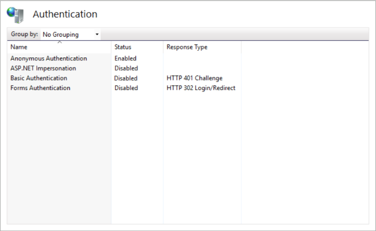 Dans le volet central, sous IIS, double-cliquez sur Authentification.