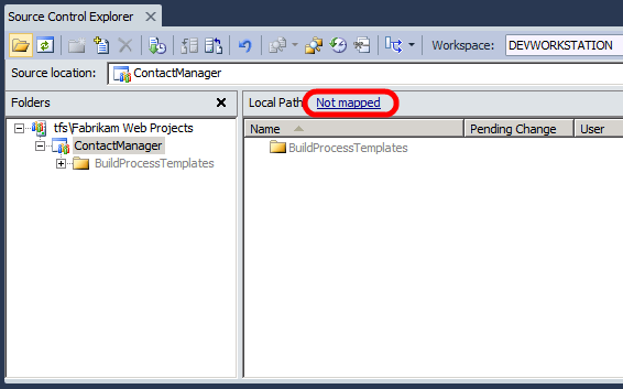 Sous l’onglet Contrôle de code source Explorer, cliquez sur Non mappé.