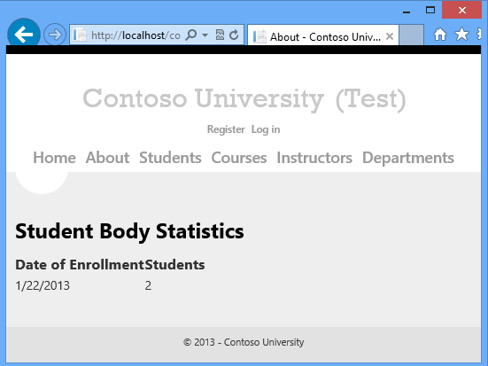 Capture d’écran montrant la page About affichant les statistiques du corps de l’étudiant.