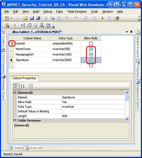 Créer la table UserProfiles