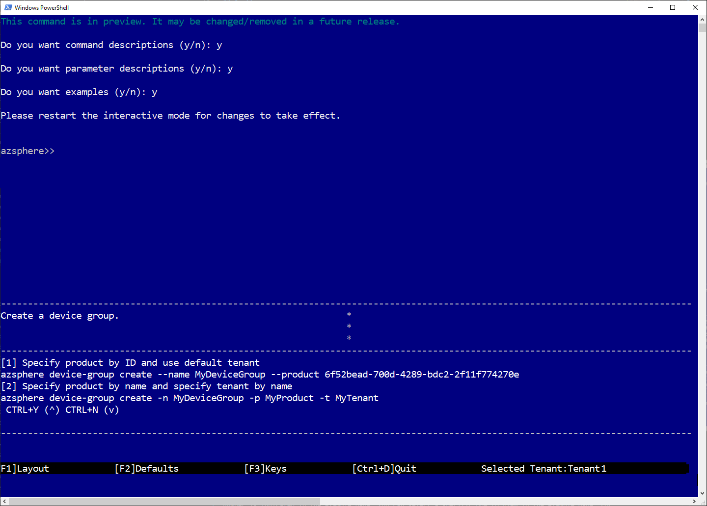 Mode interactif Azure Sphere F1