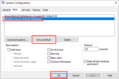 Définir la configuration de démarrage