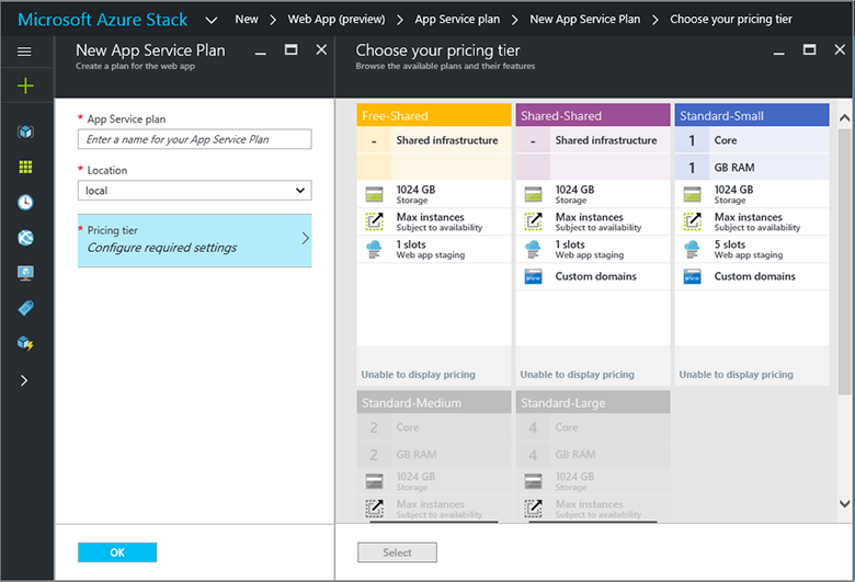 Niveaux tarifaires pour le nouveau plan App Service dans le portail administrateur Azure Stack Hub