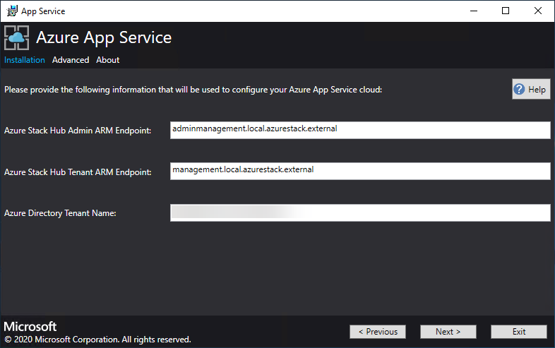 Capture d’écran montrant l’écran permettant de spécifier les points de terminaison ARM pour App Service.