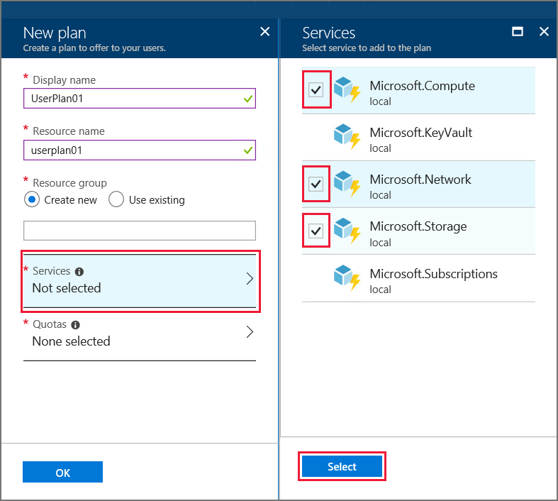 Services des plans dans le portail d’administration Azure Stack Hub