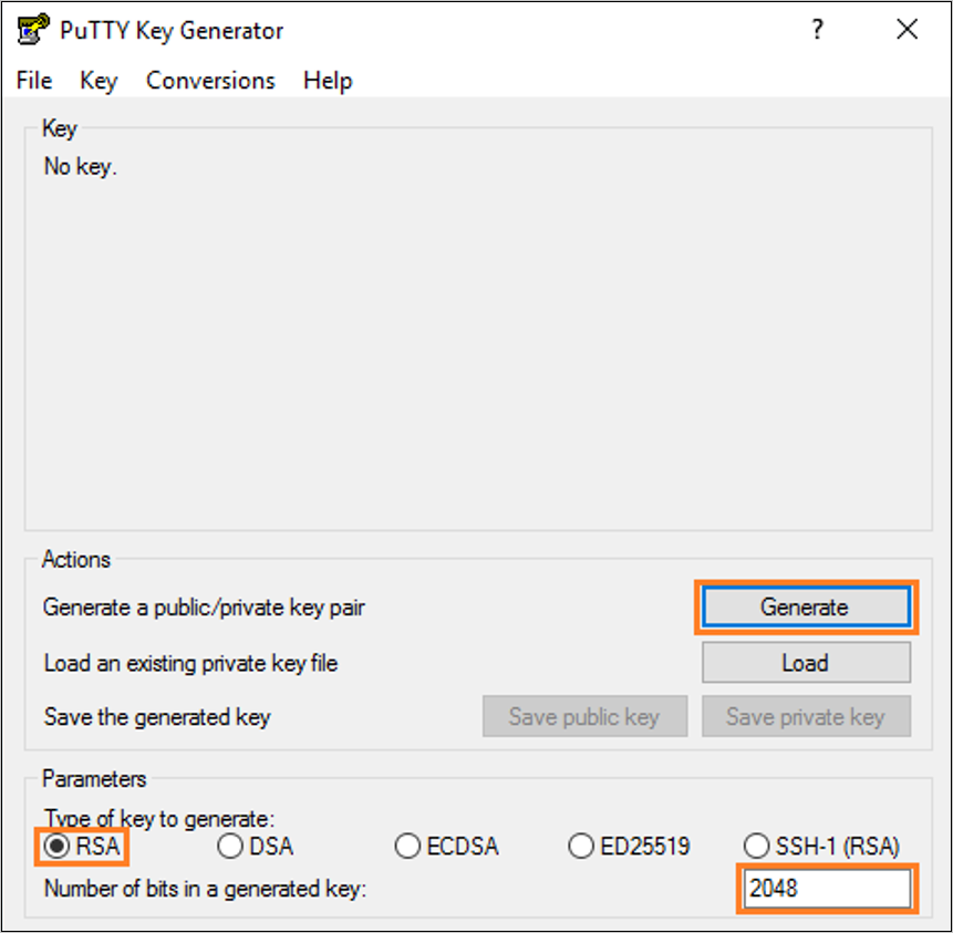 Configuration du générateur de clé PuTTY