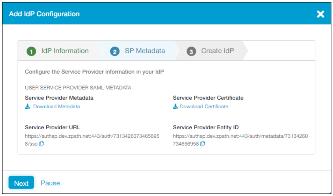 Capture d’écran de l’option Service Provider Entity ID sous l’onglet SP Metadata.