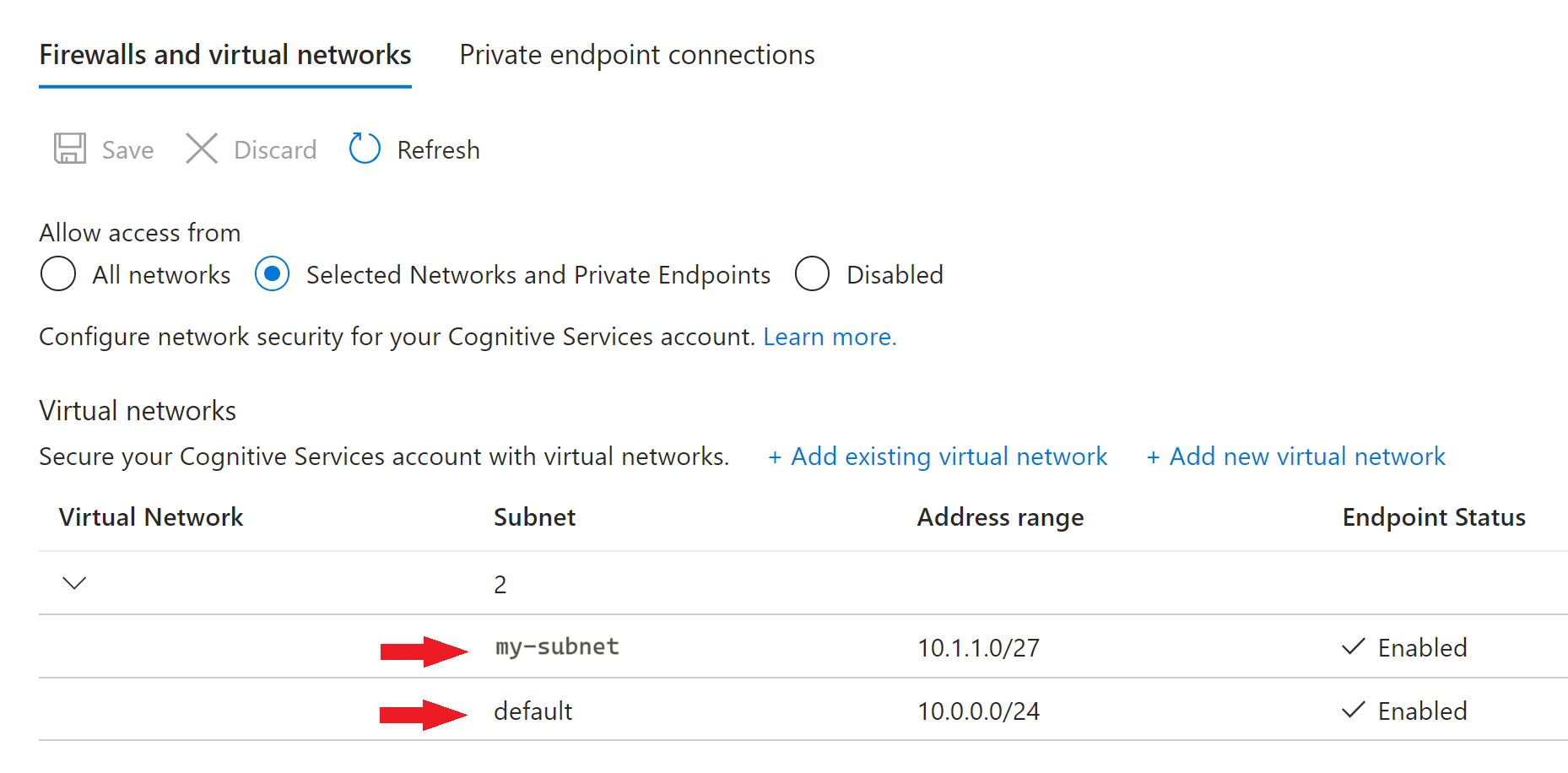 Capture d’écran de la section de sélection de sous-réseau dans le portail Azure.