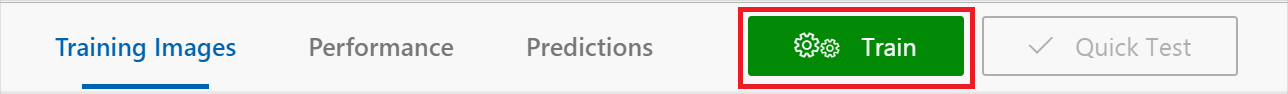 Le bouton Train (Entraîner) en haut à droite de la barre d’outils de l’en-tête de la page web