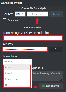 Capture d’écran montrant le menu déroulant sélectionner un type de formulaire.