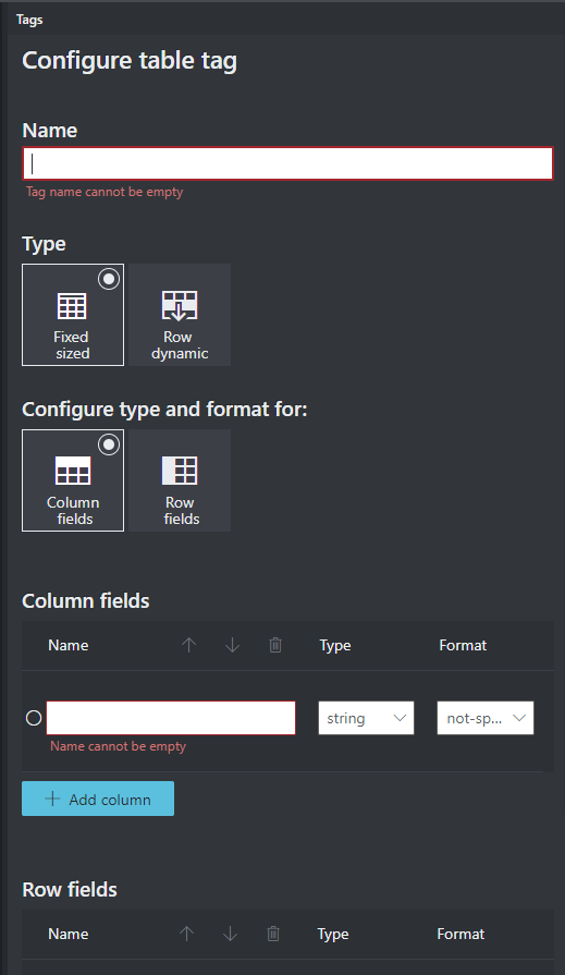 Configuration d’une étiquette de table.