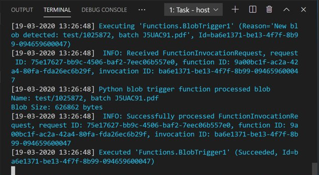 Capture d’écran du terminal VS Code après le chargement d’un nouveau document.