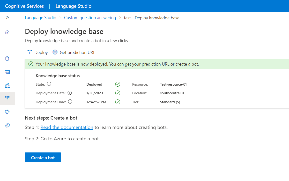 Capture d’écran de l’interface utilisateur avec l’option permettant de créer un bot dans Azure.